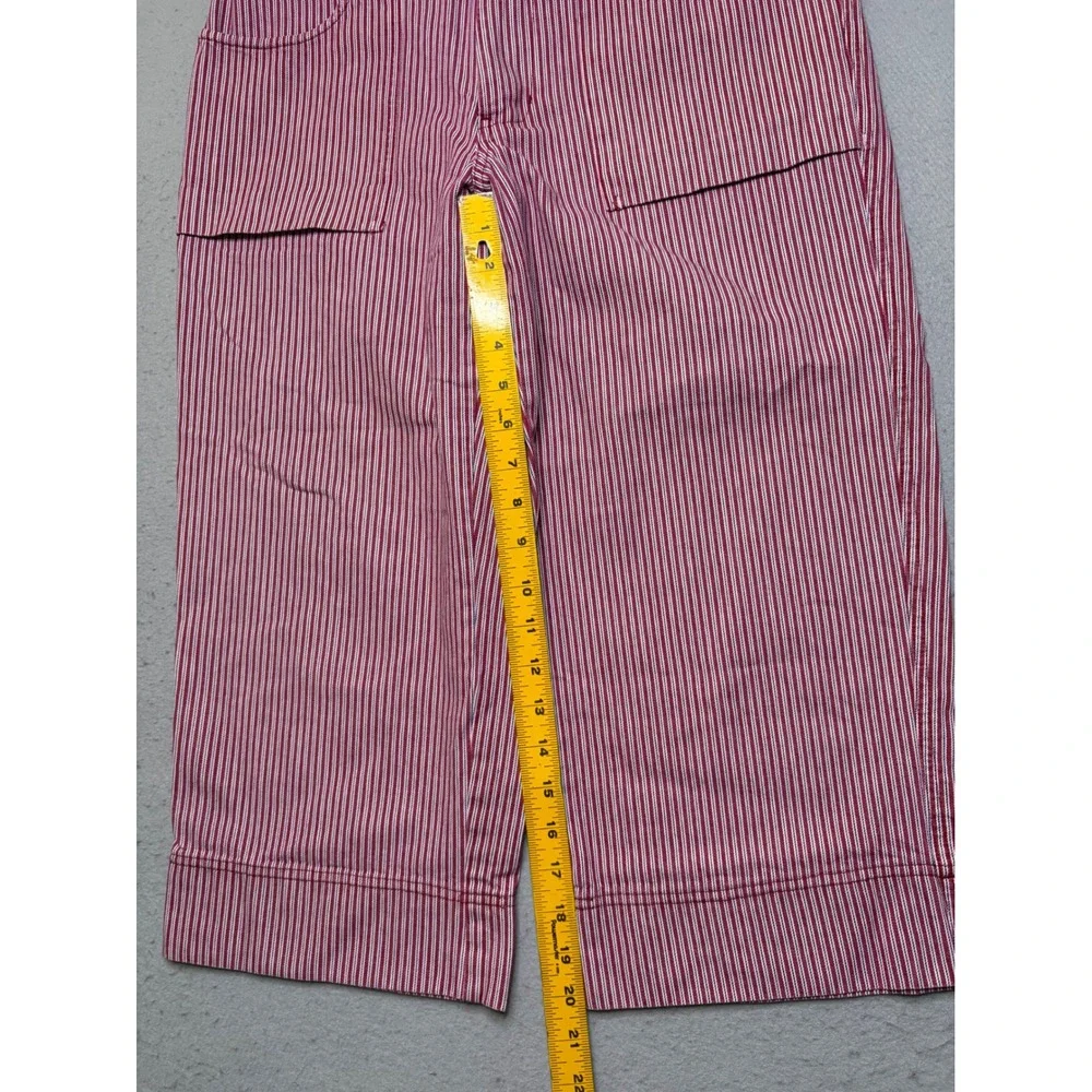 Lee Riveted Crop Pants Womens 8P Red White Hickory Stripe Vintage 90s Wide Leg